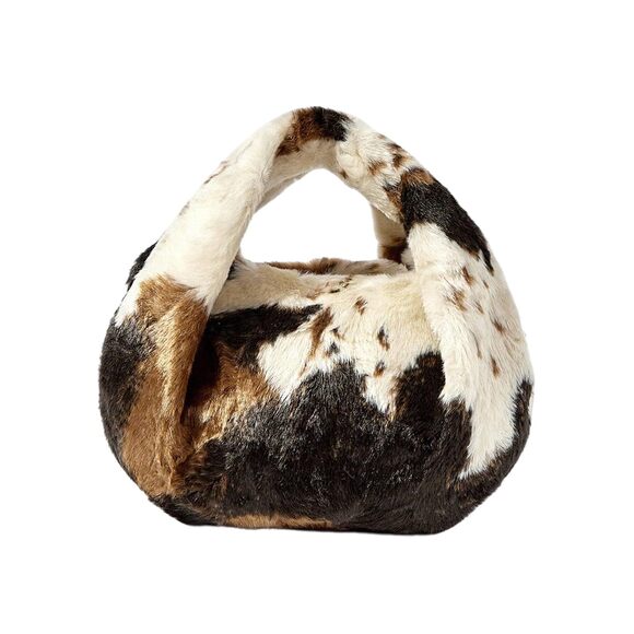 Handbags - 2961 Western Cow Print Clutch Handbag Boho Handle Furry Purse Satchel Bag